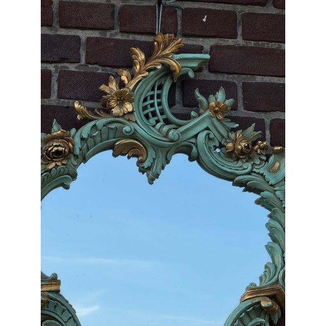 1940s 1940 French Louis XVI Green Gold Wall Mirror - 1 Pc For Sale - Image 5 of 12