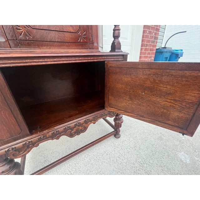 Antique Jacobean Revival Hand Carved Hutch/Cupboard For Sale - Image 6 of 12
