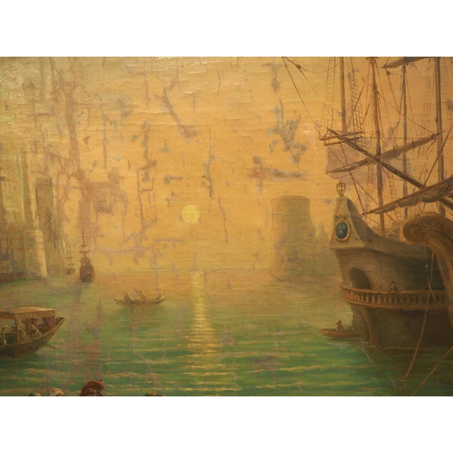 19th Century French Seaport Oil Painting After Claude Lorrain, 60.4 X 74.3 In For Sale - Image 13 of 18