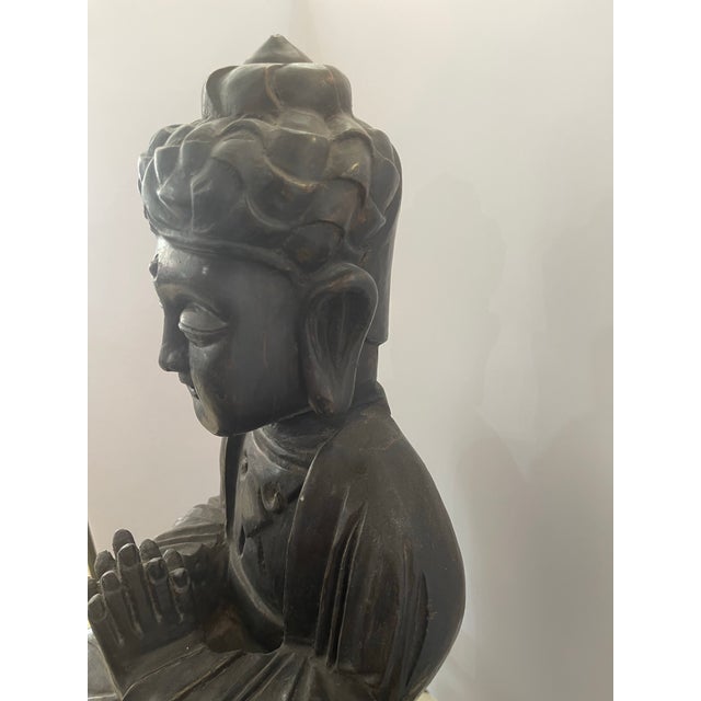 Wooden Buddha Statue Early 20 Th Ct. For Sale - Image 4 of 12