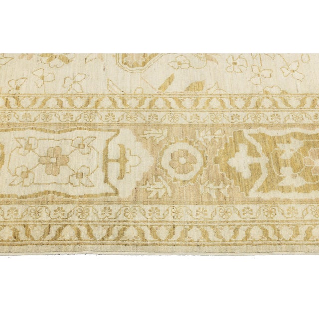 Elegant Golden Ivory Modern Oushak Style Hand-Knotted Wool Rug 10x14 For Sale - Image 9 of 10