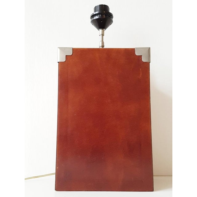Adnet: 1970s vintage leather or faux leather lamp with shade. Good condition, with normal signs of wear, including...