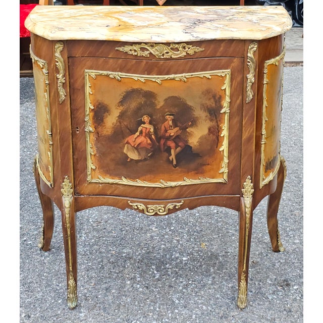 Wood Pair of French Vernis Martin Style Hand-Painted Commodes, Signed A. Mancini For Sale - Image 7 of 12