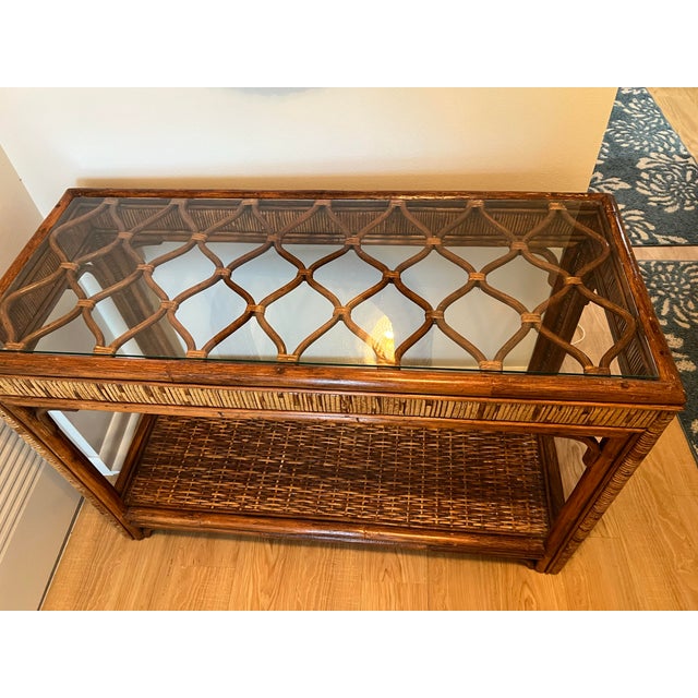 Coastal Bamboo Rattan Console Table Organic Modern Style For Sale - Image 4 of 8
