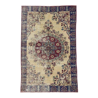 Vintage Distressed Turkish Oushak Rug - 5′3″ × 8′3″ For Sale