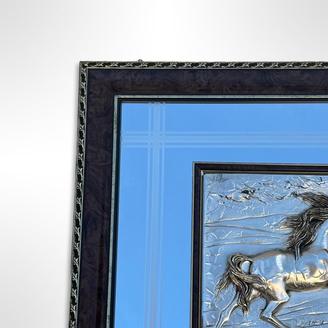 Italian Vintage Italian Arg 925 Sterling Silver 3d Art Horses Creation Artistic Mirror For Sale - Image 3 of 8