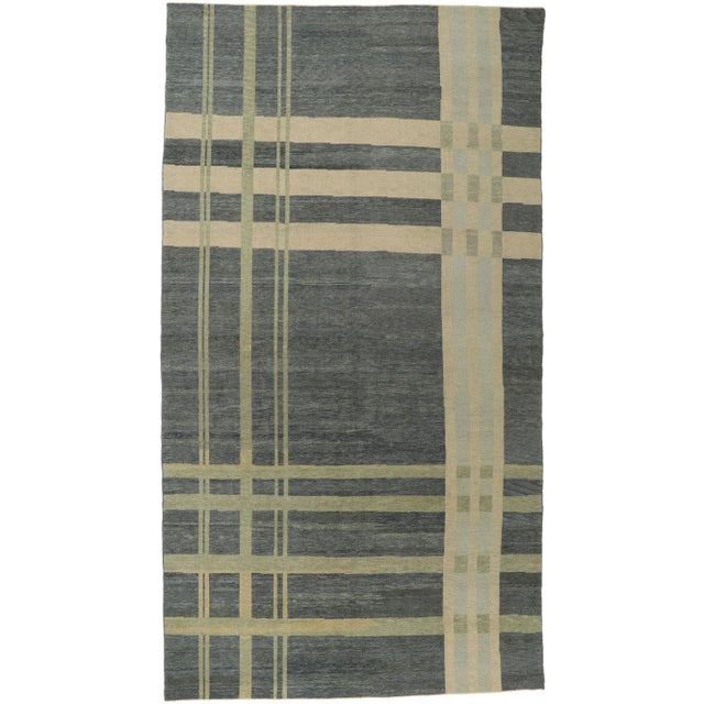 Modern Plaid Tartan Rug With Ivy League Style, 08'01 X 14'10 For Sale - Image 9 of 9