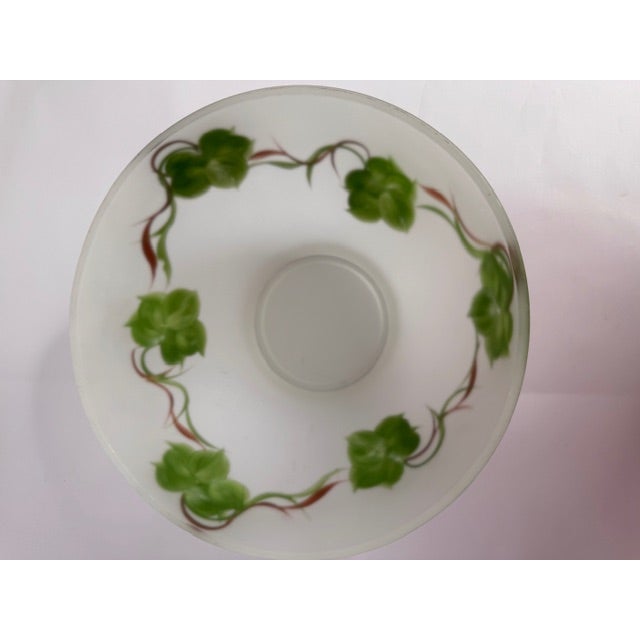 Vintage Frosted Glass Salad Set With Hand Painted Leaves – Bowl, Oil & Vinegar, Salt & Pepper - 5 pcs For Sale - Image 16 of 17