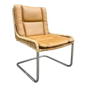 Leather and Rattan Chrome Cantaliver Side Chair Office
