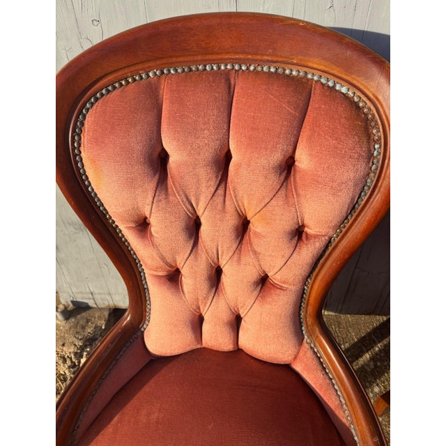 Maroon 19th Century Louis-Philippe Style Armchairs and Pouf in Pink Velvet, Set of 3 For Sale - Image 8 of 12
