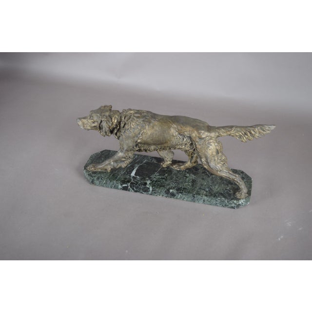 English Spelter Setter Sculpture on Green Marble Base, 1930s For Sale - Image 10 of 13