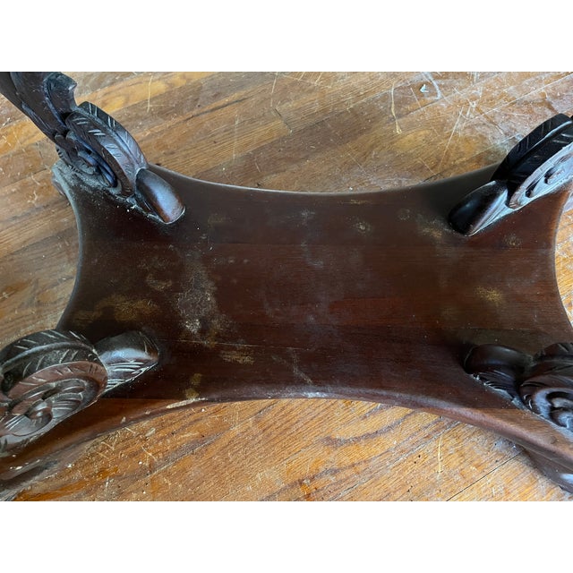 Mid 20th Century French Provincial Style Oval Marble-Top Center Table | Italian Marble | Carved Rose Garland Apron | Lyre Base For Sale - Image 14 of 14