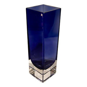 Mid-Century Sommerso Style Square Blue Art Glass Vase