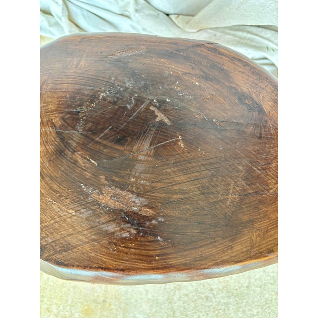 Mid 20th Century French Walnut Brutalist Tripod Stool For Sale - Image 10 of 12