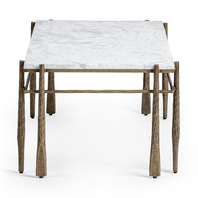 Contemporary Luna Modern White Marble & Brass Coffee Table For Sale - Image 3 of 5