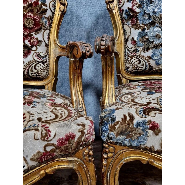 Antique Baroque Chairs in Gilded and Carved Wood, 1900s, Set of 2 For Sale - Image 10 of 14