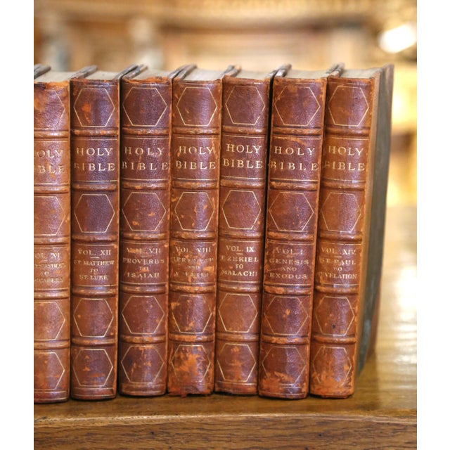 Animal Skin Late 19th Century Grolier Society Leather-Bound Holy Bible, Set of 14 For Sale - Image 7 of 12