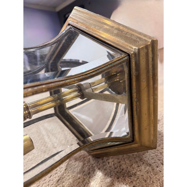 Vintage Solid Brass 3-Light Coach Lantern Wall Sconces – Frosted Dome – a Pair For Sale - Image 10 of 16