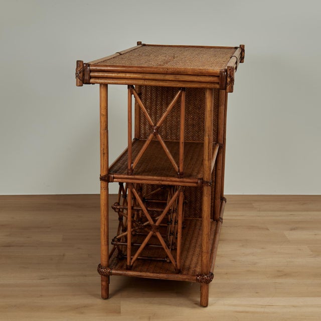 Vintage British Colonial Style Bamboo and Grasscloth Serving Bar For Sale - Image 18 of 18