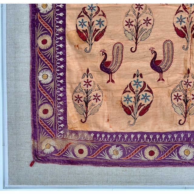 Gold Antique Indian Silk Embroidery Textile, Framed For Sale - Image 8 of 18