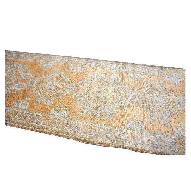 Antique Turkish Oushak 3x11 Golden Beige & Khaki Handmade Runner Rug #1140253 For Sale In Houston - Image 6 of 13