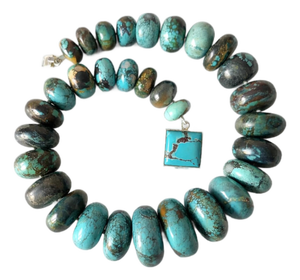 Hubei Turquoise Beaded Necklace With Sterling Silver Turquoise Clasp, 18.5"