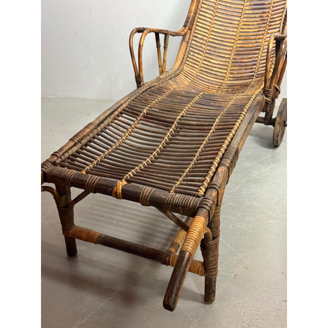 Wood Vintage Bamboo Wheeled Garden Lounge Chairs, 1930, Set of 2 For Sale - Image 7 of 13