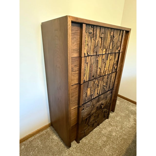 Bring home a true Mid-Century Modern statement with this rare and stunning Lane Brutalist dresser. This collection...