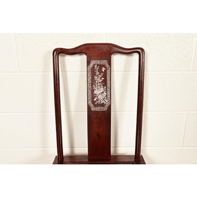 Wood Antique Chinese Carved Rosewood Dining Chairs With Mother of Pearl Inlay, Circa 1890s For Sale - Image 7 of 13