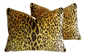 Scalamandre Silk Leopardo Leopard Velvet Feather/Down Pillows 24" X 18" - Pair