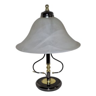 Vintage Table Lamp with Metal Base and White Marbled Glass Shade from Honsel, 1980s For Sale