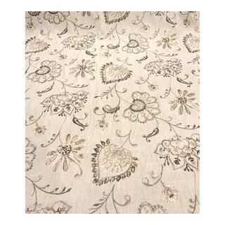 Caracole Transitional Neutral Floral Embroidered Linen Designer Fabric - 45 Yards For Sale