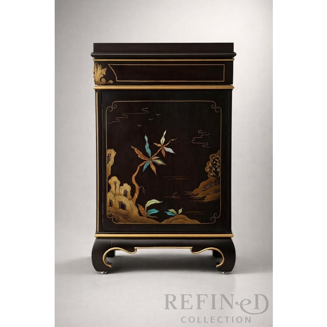 1984 Karges Furniture Hand-Painted Chinoiserie Lacquer Credenza With Asian Chow Legs For Sale - Image 10 of 18