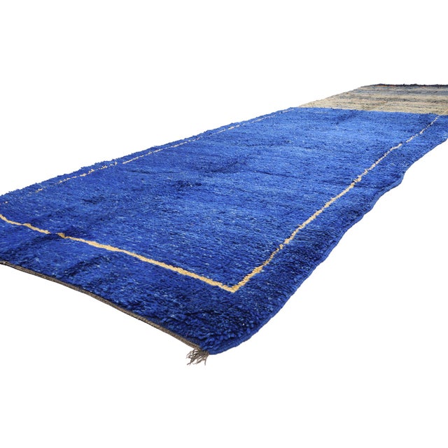 21890 Vintage Beni M'Guild Moroccan Rug, 05'02 x 20'07. The Cobalt Horizon: A Vintage Beni M'Guild Moroccan Masterpiece of...