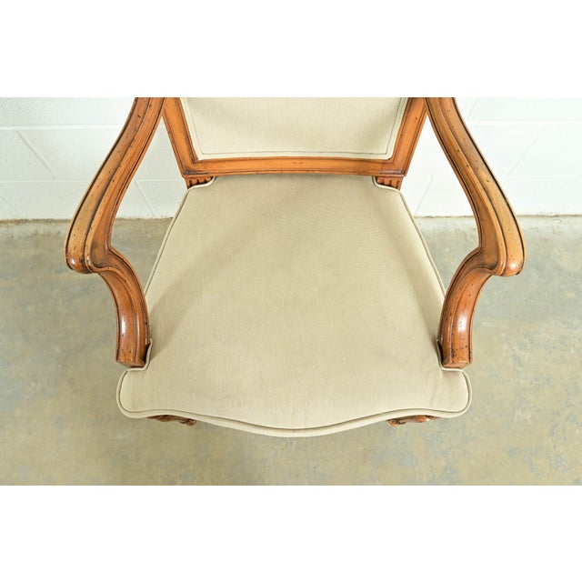 Wood Baker Furniture Style French Regency Louis XVI Carved Walnut Armchairs or Dining Captain Chairs, Pair For Sale - Image 7 of 13