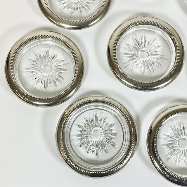 1950s 1950s Vintage Italian Glass & Silver Plate Leonard Blackinton Coasters - Set of 8. For Sale - Image 5 of 12