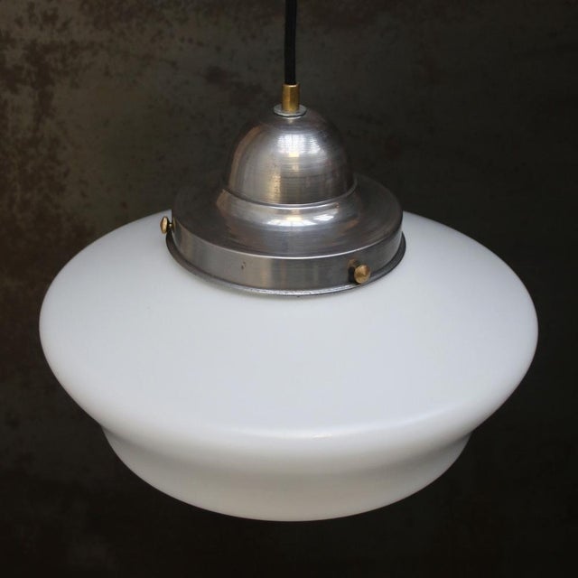1950s French White Semi-Matt Opaline Glass Pendant Lamp For Sale - Image 5 of 7