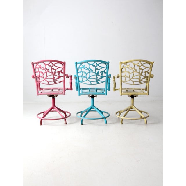 Set of 3 Vintage Metal Swivel Patio Chairs For Sale - Image 4 of 18