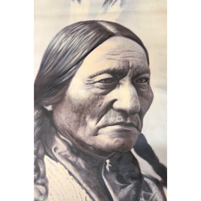 Black Vintage Orig. Chief Sitting Bull Indian Tatanka Iyotanka Oil Painting Portrait For Sale - Image 8 of 8