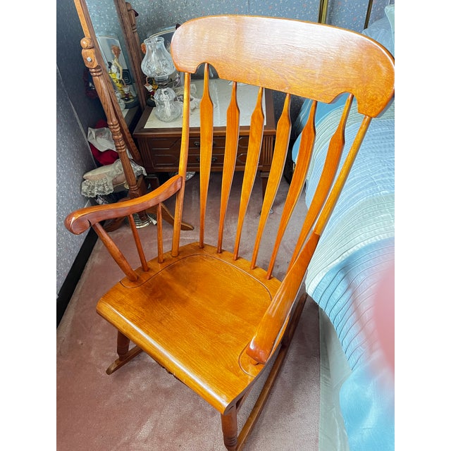 Traditional Vintage S. Bent & Bros. Colonial Spindle-Back Rocking Chair – Gardner, Ma – Solid Wood For Sale - Image 3 of 5