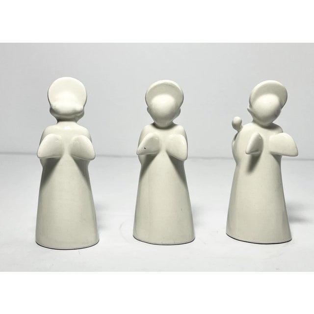 Mid-Century Modern 1980s Royal Copenhagen 3 Cream-White Porcelain Musical Angel Figurines For Sale - Image 3 of 8