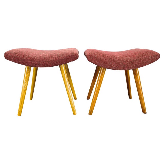 Mid-Century Modern Maple Stools with Upholstery, 1960s, Set of 2 For Sale - Image 11 of 11