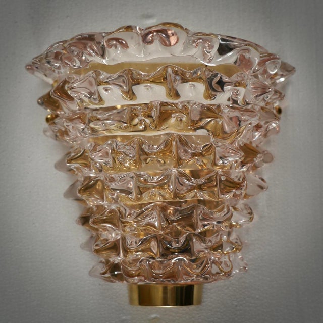 Murano Round Art Glass and Brass Light Pink Color Wall Light, 2000 For Sale - Image 9 of 9