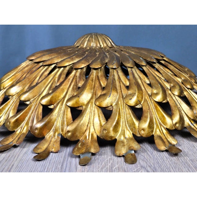 1950s Gold Metal Tole Sunburst Shade for Ceiling Light Fixture, Made in Italy For Sale - Image 9 of 18