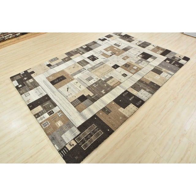 Tribal Gabbeh Rug 6’8” X 9’9” Gray Wool Hand-Knotted Carpet For Sale - Image 3 of 15