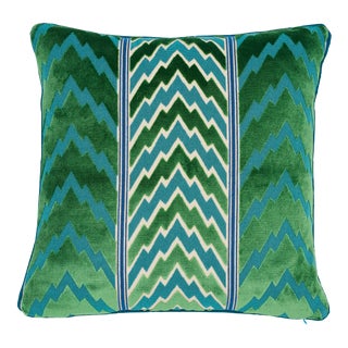 Contemporary Schumacher X Timothy Corrigan Florentine Velvet Pillow in Emerald For Sale