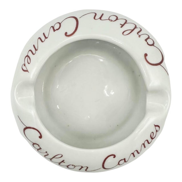 Vintage Carlton Cannes France Hotel White Ashtray For Sale