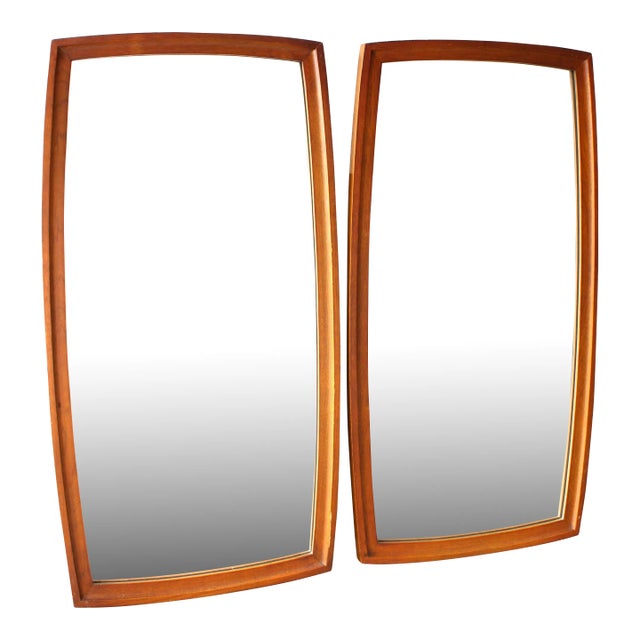 Large Danish Mid-Century Modern, Carved Teak Wall Mirror's S/2 | Chairish