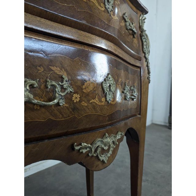 Small Louis XV Style Commode with Marquetry and Red Marble Top For Sale - Image 6 of 11