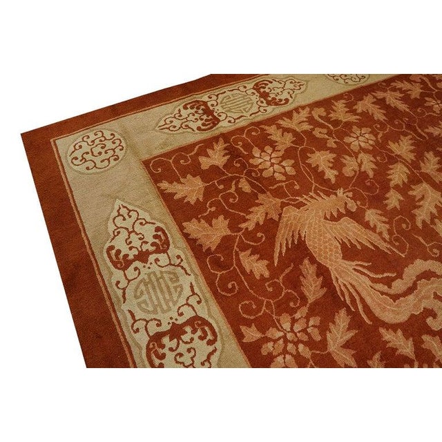 Red 1920s Red Rust Birds Shou Symbols Modern Room Size Antique Chinese Art Deco Rug For Sale - Image 8 of 9